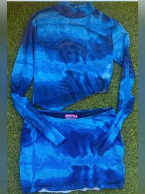Edikted Blue Tie-Dye Crop Top & Skirt Set